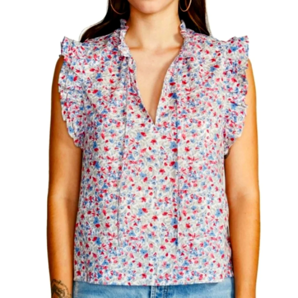 NEW BB Dakota Steve Madden Multicolor Ruffled Top Womens Sz Lg NWT - Picture 1 of 11